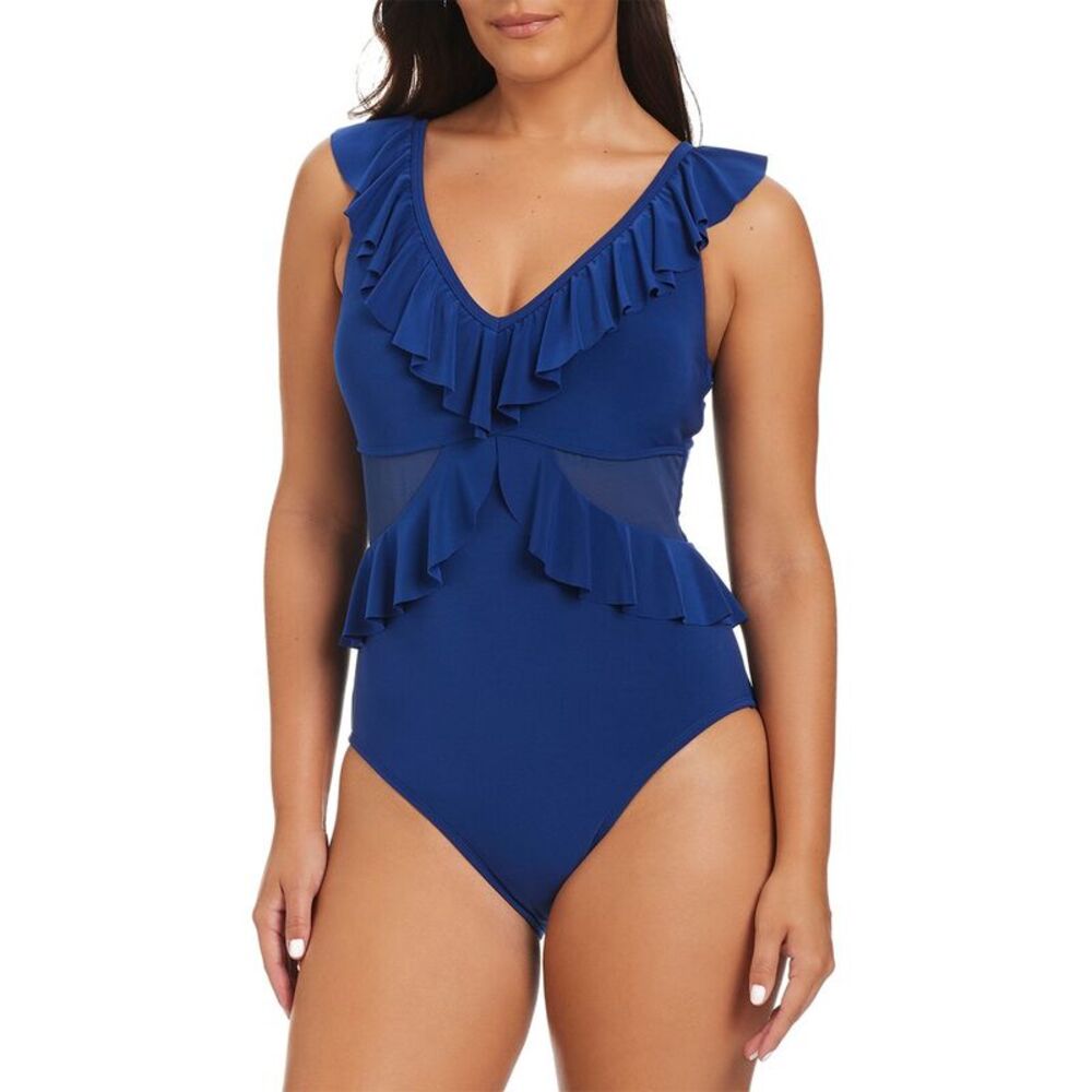 Beyond Control Swimwear Womens  Solid Essentials Ruffle One Piece